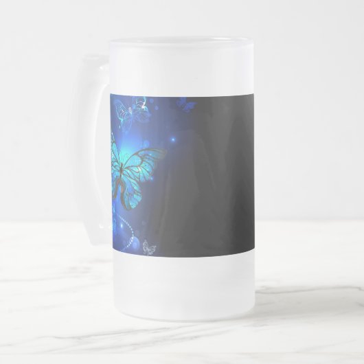 Morpho Butterfly in de donkere achtergrond Matglas Bierpul (Voorkant links)