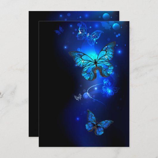Morpho Butterfly in de donkere achtergrond Menu (Voorkant / Achterkant)