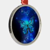 Morpho Butterfly in de donkere achtergrond Metalen Ornament (Rechts)