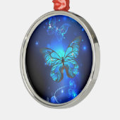 Morpho Butterfly in de donkere achtergrond Metalen Ornament (Links)
