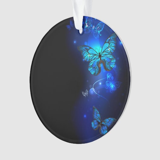 Morpho Butterfly in de donkere achtergrond Ornament (voorkant)