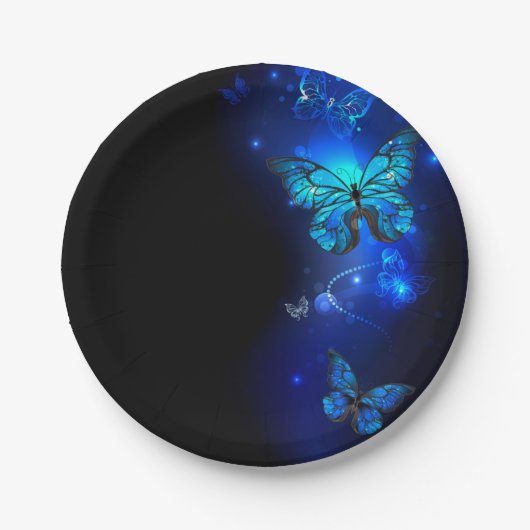 Morpho Butterfly in de donkere achtergrond Papieren Bordje (Voorkant)