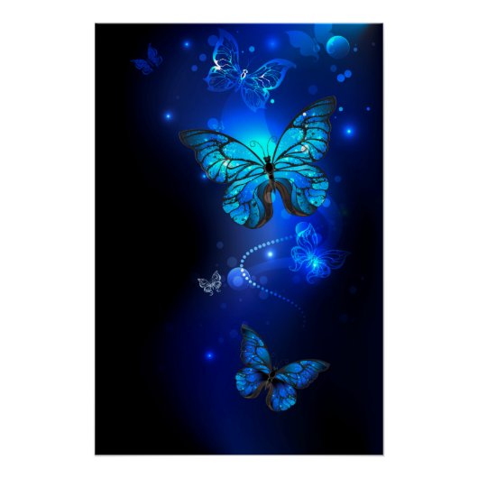 Morpho Butterfly in de donkere achtergrond Perfect Poster (Voorkant)