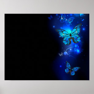 Morpho Butterfly in de donkere achtergrond Poster