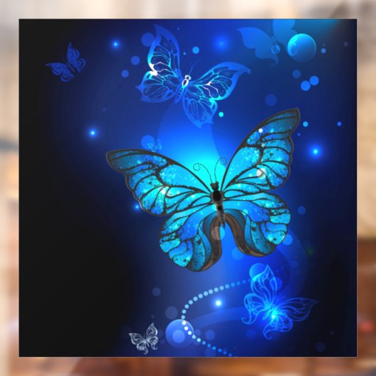 Morpho Butterfly in de donkere achtergrond Raamsticker (Vel 2)
