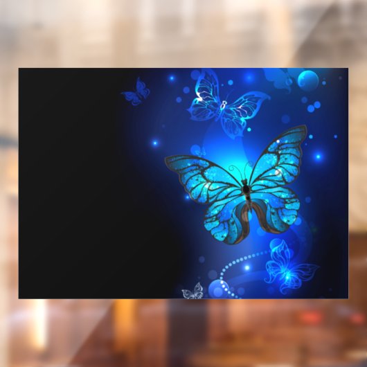 Morpho Butterfly in de donkere achtergrond Raamsticker (Vel 2)