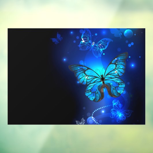 Morpho Butterfly in de donkere achtergrond Raamsticker (Vel 3)