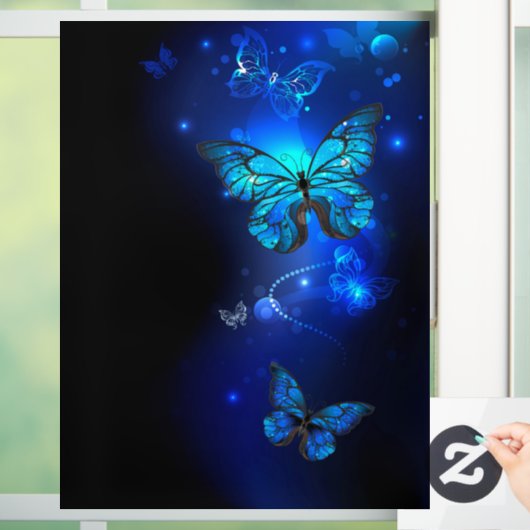 Morpho Butterfly in de donkere achtergrond Raamsticker (Huis)