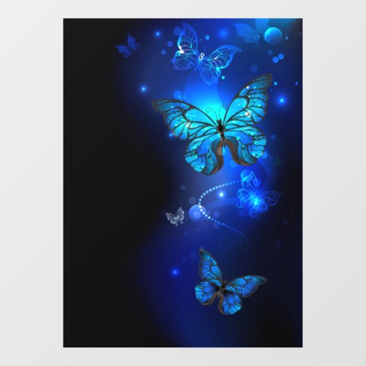 Morpho Butterfly in de donkere achtergrond Raamsticker (Vel)