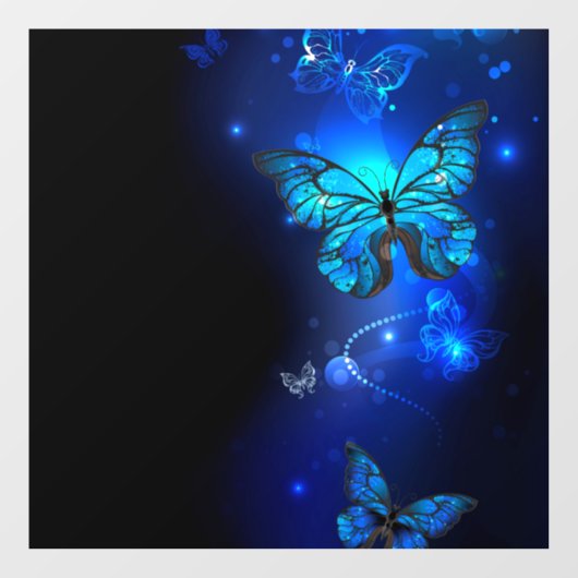Morpho Butterfly in de donkere achtergrond Raamsticker (Vel)