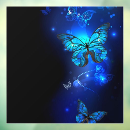 Morpho Butterfly in de donkere achtergrond Raamsticker (Vel 3)