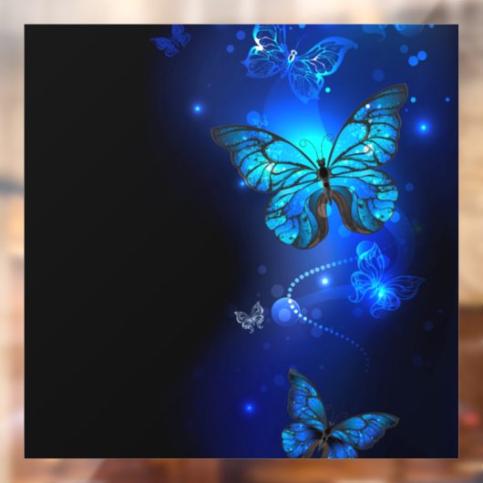 Morpho Butterfly in de donkere achtergrond Raamsticker (Vel 2)