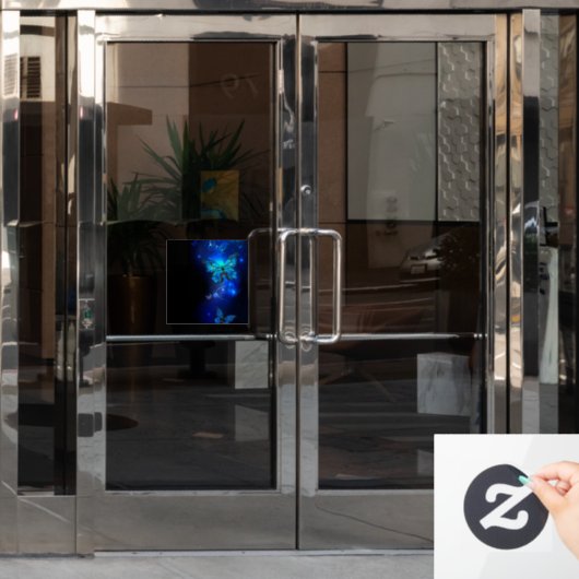 Morpho Butterfly in de donkere achtergrond Raamsticker (Kantoordeur)