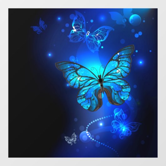Morpho Butterfly in de donkere achtergrond Raamsticker (Vel)