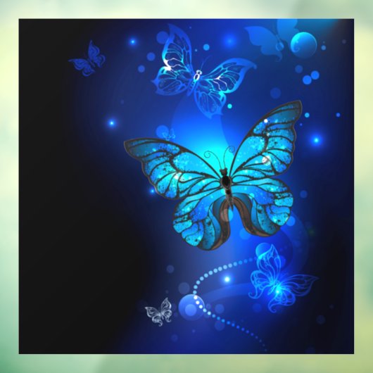 Morpho Butterfly in de donkere achtergrond Raamsticker (Vel 3)