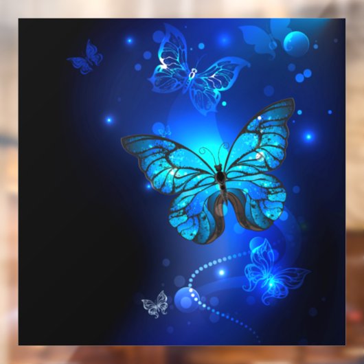 Morpho Butterfly in de donkere achtergrond Raamsticker (Vel 2)