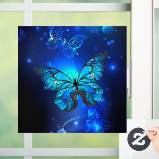 Morpho Butterfly in de donkere achtergrond Raamsticker (Huis)