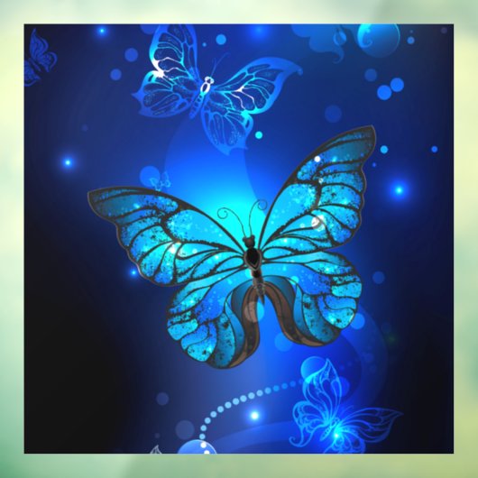 Morpho Butterfly in de donkere achtergrond Raamsticker (Vel 3)