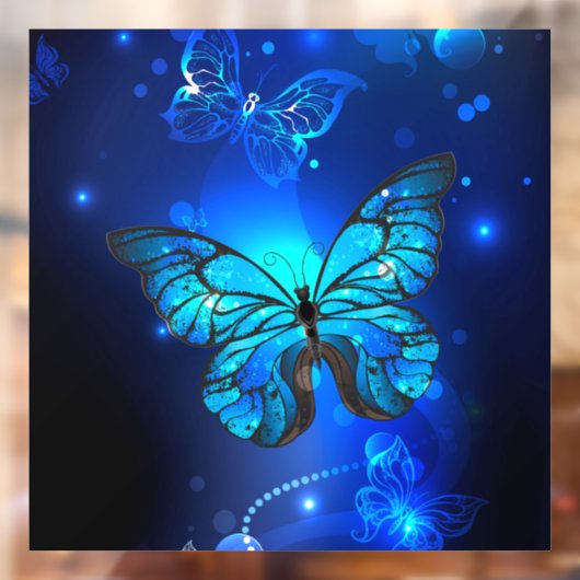 Morpho Butterfly in de donkere achtergrond Raamsticker (Vel 2)