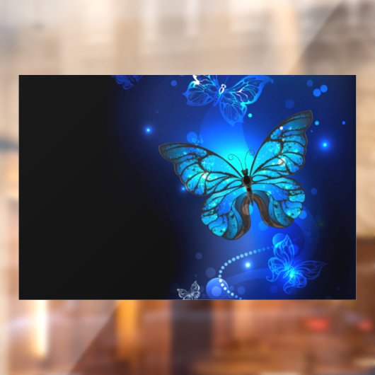 Morpho Butterfly in de donkere achtergrond Raamsticker (Vel 2)