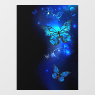 Morpho Butterfly in de donkere achtergrond Raamsticker
