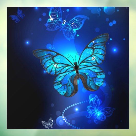 Morpho Butterfly in de donkere achtergrond Raamsticker (Vel 3)