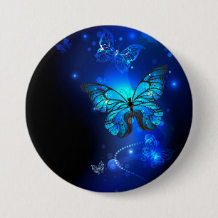 Morpho Butterfly in de donkere achtergrond Ronde Button 7,6 Cm