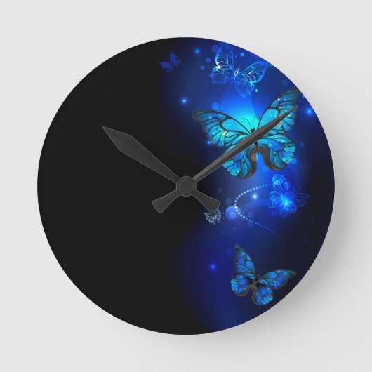 Morpho Butterfly in de donkere achtergrond Ronde Klok (Voorkant)