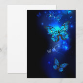 Morpho Butterfly in de donkere achtergrond Save The Date (Voorkant / Achterkant)