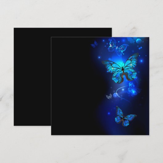 Morpho Butterfly in de donkere achtergrond Save The Date (Voorkant / Achterkant)