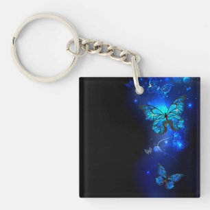 Morpho Butterfly in de donkere achtergrond Sleutelhanger