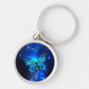 Morpho Butterfly in de donkere achtergrond Sleutelhanger