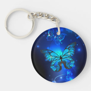 Morpho Butterfly in de donkere achtergrond Sleutelhanger