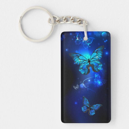 Morpho Butterfly in de donkere achtergrond Sleutelhanger (Voorkant)