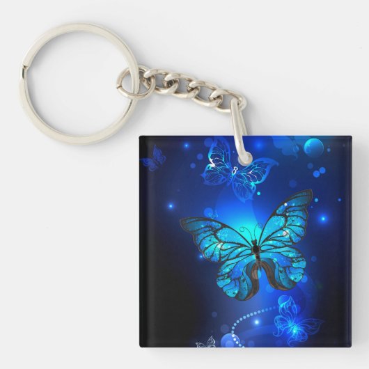 Morpho Butterfly in de donkere achtergrond Sleutelhanger (Voorkant)