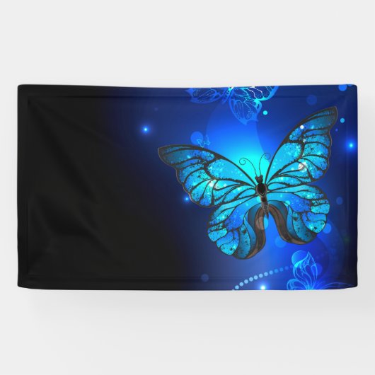 Morpho Butterfly in de donkere achtergrond Spandoek (Horizontaal)