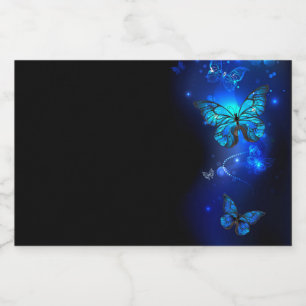 Morpho Butterfly in de donkere achtergrond Sparkling Wijnetiket