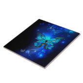 Morpho Butterfly in de donkere achtergrond Tegeltje (Zijkant)