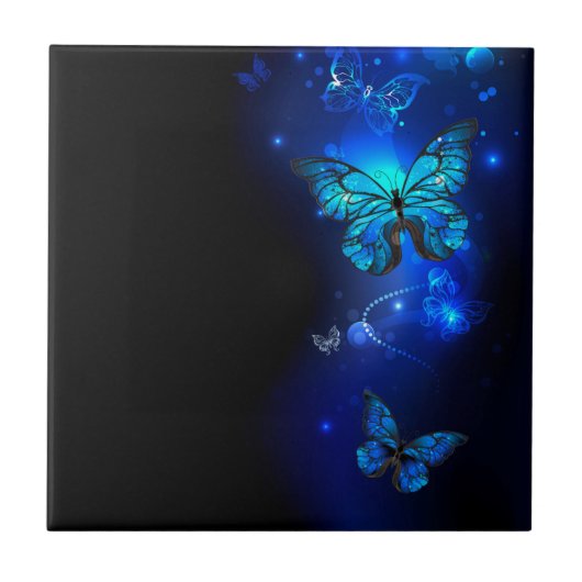 Morpho Butterfly in de donkere achtergrond Tegeltje (Voorkant)