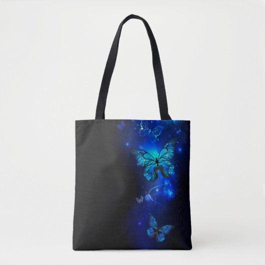 Morpho Butterfly in de donkere achtergrond Tote Bag (Voorkant)