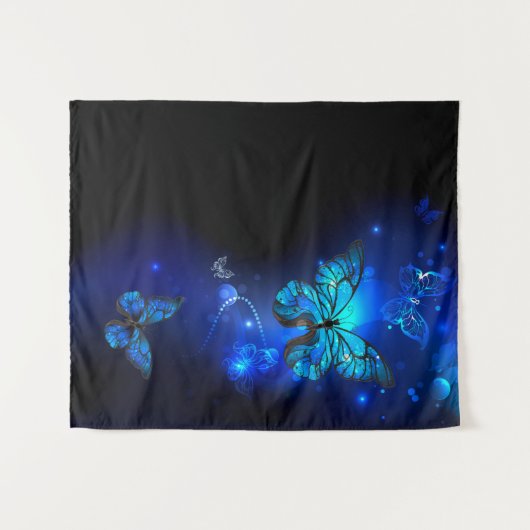 Morpho Butterfly in de donkere achtergrond Wandkleed (Voorkant (horizontaal))