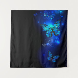 Morpho Butterfly in de donkere achtergrond Wandkleed