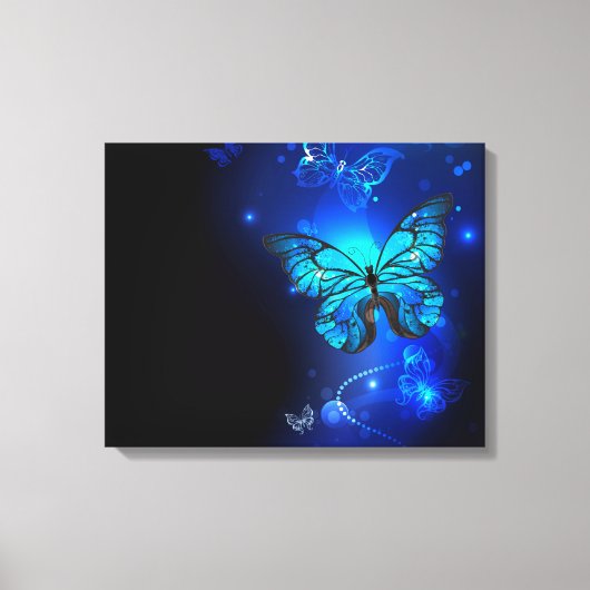 Morpho Butterfly in the Dark Background Canvas Afdruk (Voorkant)