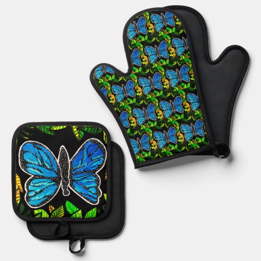 Morpho Butterfly Ovenwant & Pannenlap Set (Voorkant / Achterkant)