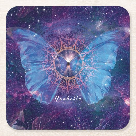 Morpho vlinder / Galaxy Mandala Papier Onderzetter (Voorkant)