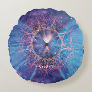 Morpho vlinder / Galaxy Mandala Rond Kussen