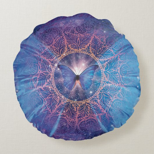 Morpho vlinder / Galaxy Mandala Rond Kussen (Achterkant)