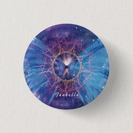Morpho vlinder / Galaxy Mandala Ronde Button 3,2 Cm (Voorkant)