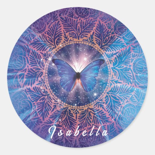 Morpho vlinder / Galaxy Mandala Ronde Sticker (Voorkant)