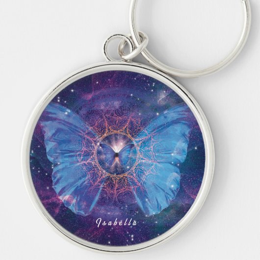 Morpho vlinder / Galaxy Mandala Sleutelhanger (Voorkant)